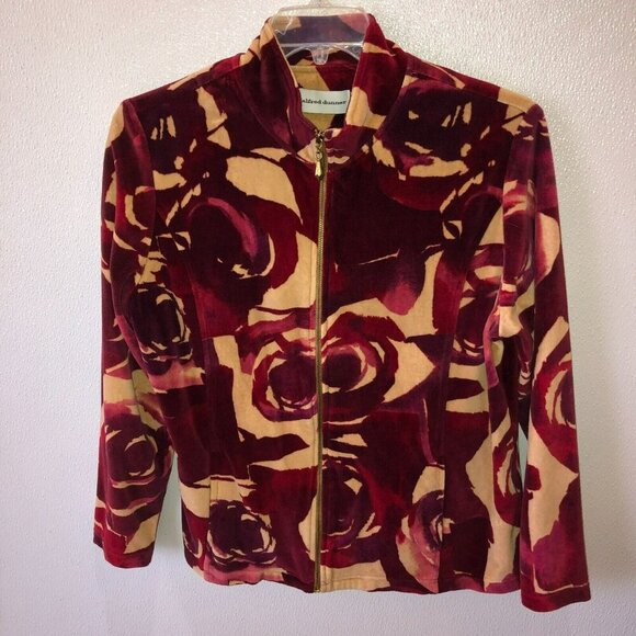Alfred Dunner Athletic Jogger Jacket Size 14 Velour Dark Rose Zip Up - Picture 4 of 9
